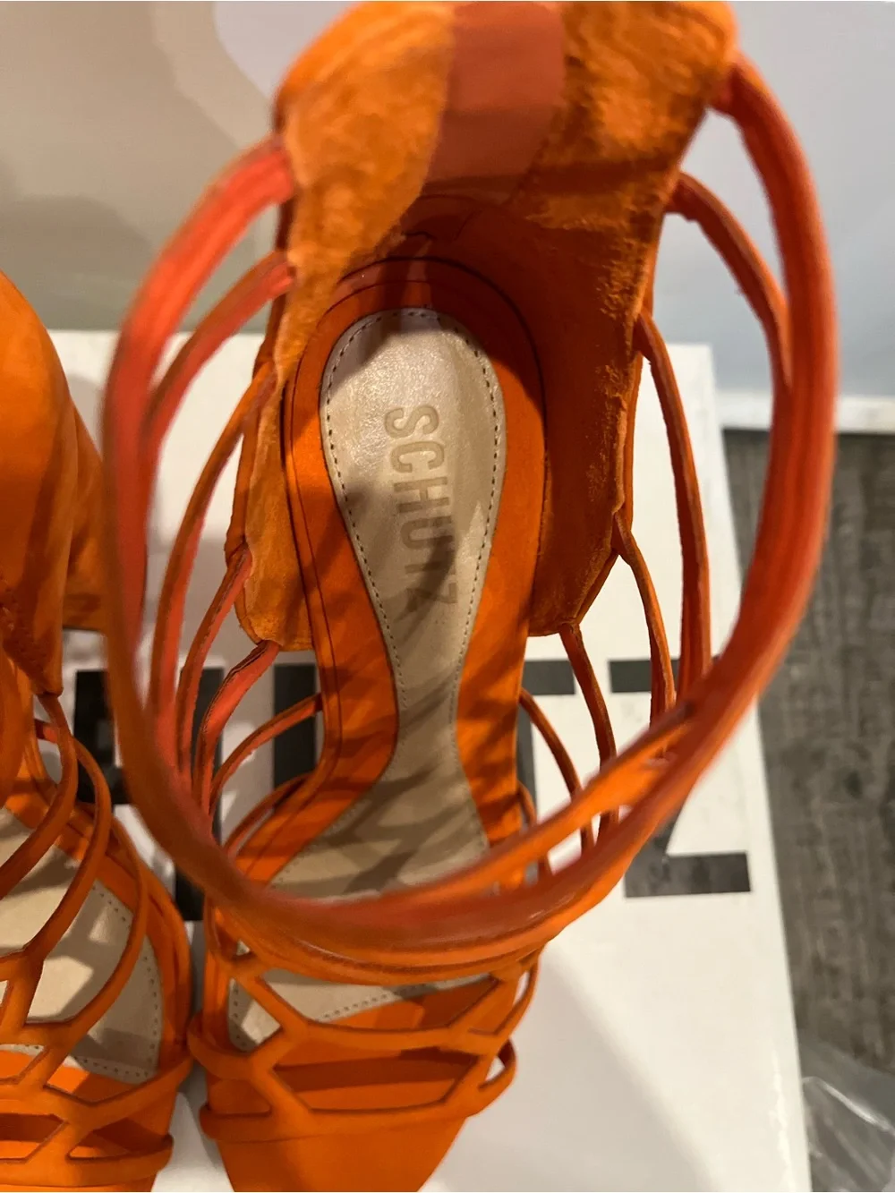 Schutz Julianna Orange Suede Gladiator Block Heels Sandals Sz 6.5